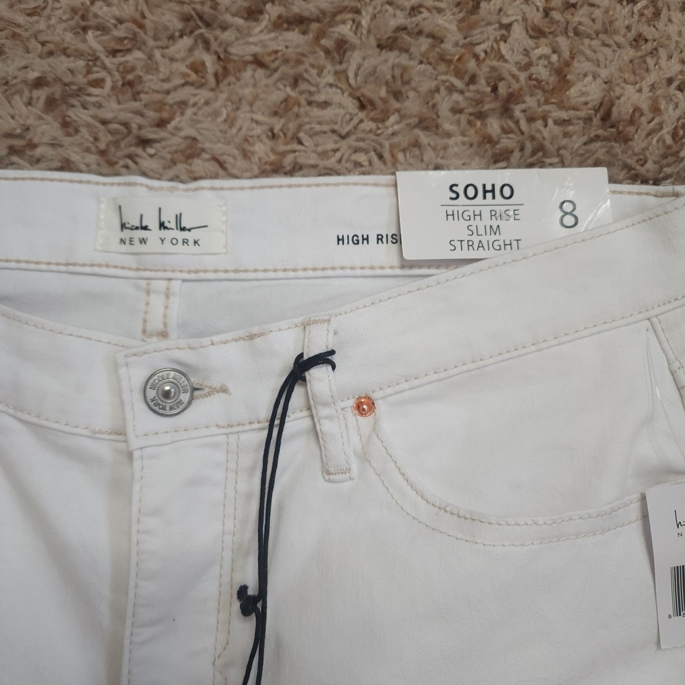 Nicole Miller Soho Slim Straight Jeans Womens 8 White High Rise Stretch Denim - Picture 3 of 12